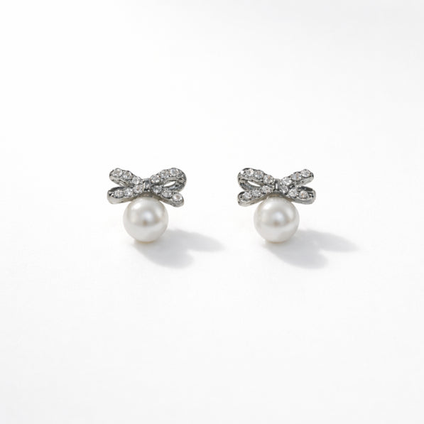 Pearl Bow Sparkle Stud