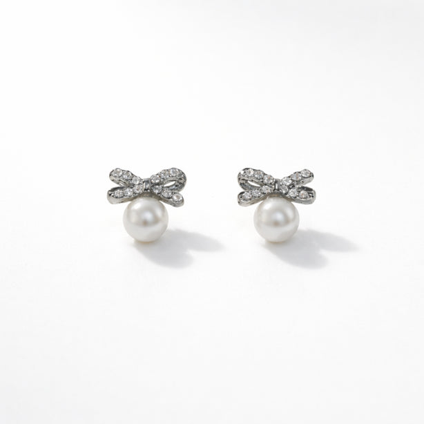 Pearl Bow Sparkle Stud