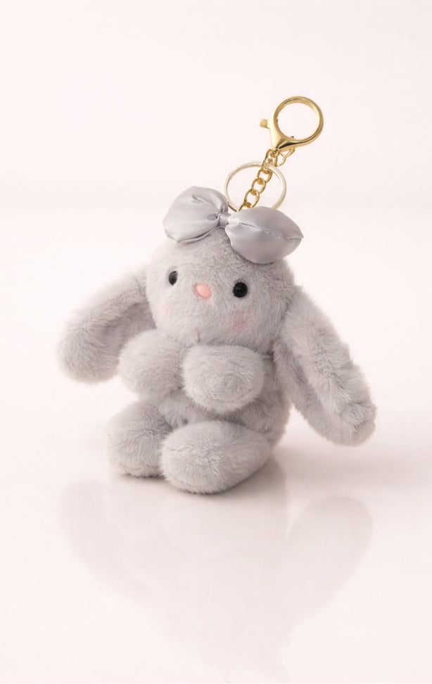 Grey Bow Bunny Plush