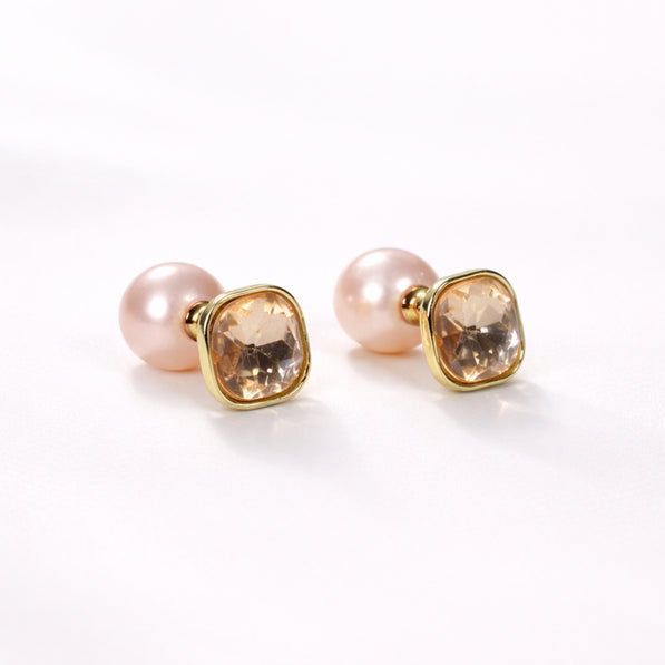 Pearl & Gold Stone Cushion Stud