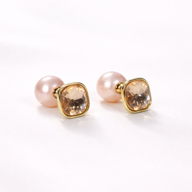 Pearl & Gold Stone Cushion Stud