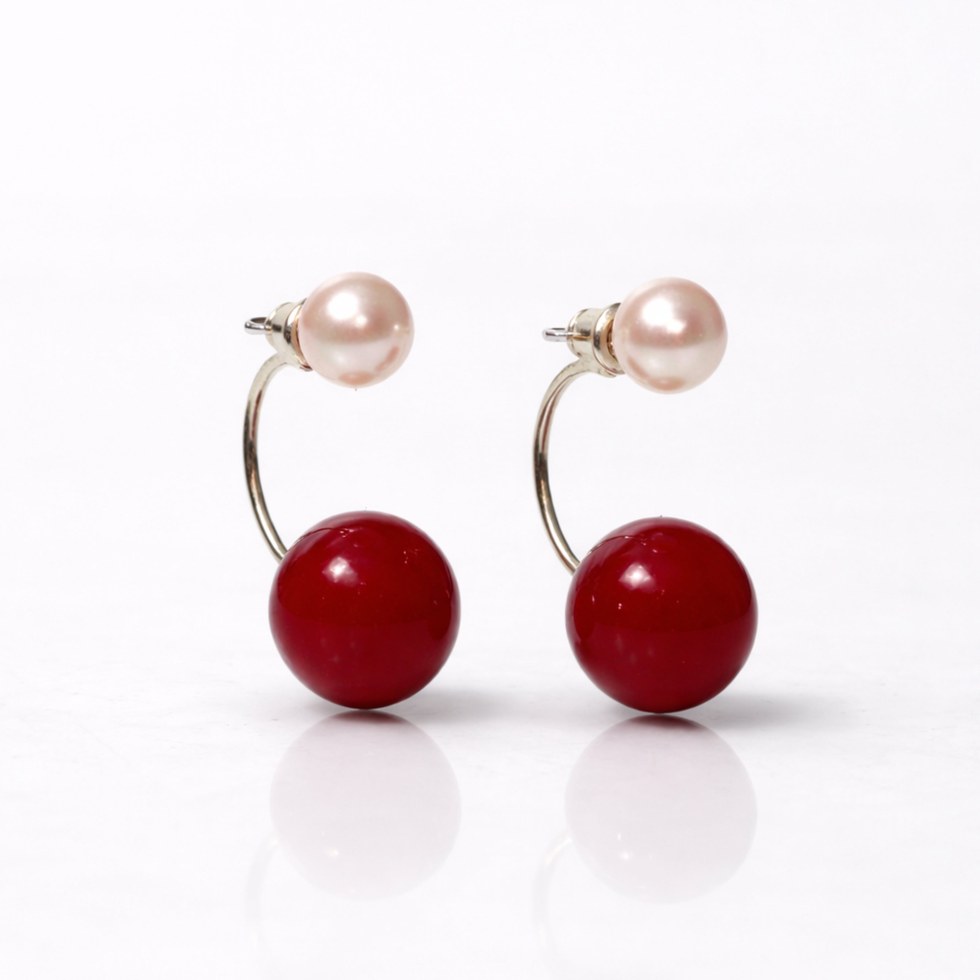 Ruby Pearl Charm Hoops