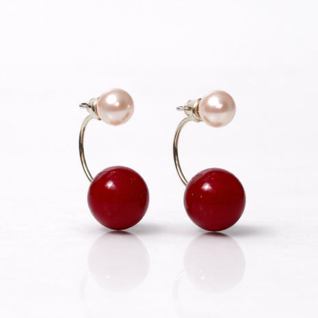 Ruby Pearl Charm Hoops