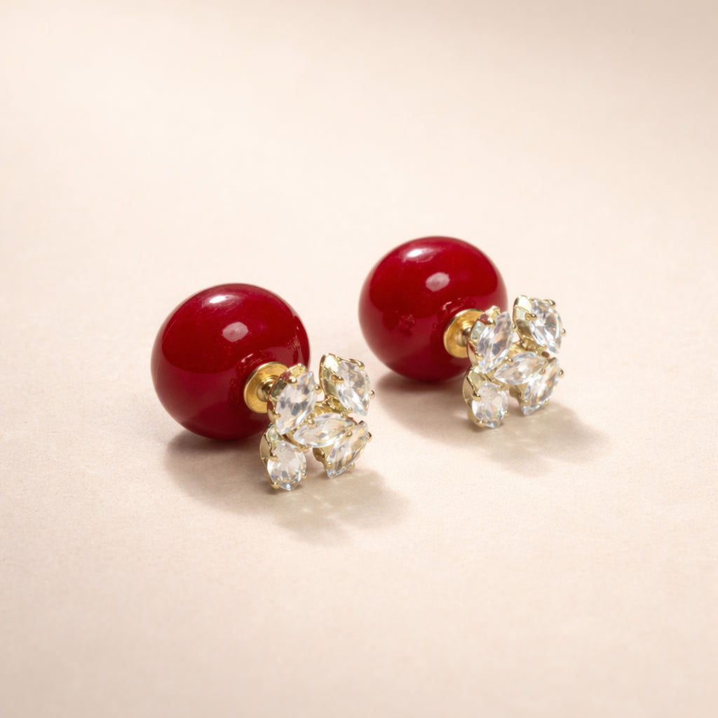 Dual Glam Red Pearl Stud