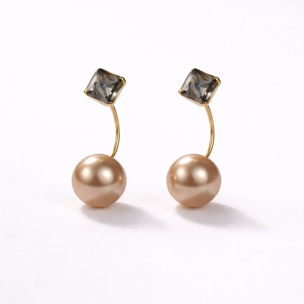 Crystal Block Pearl Earrings