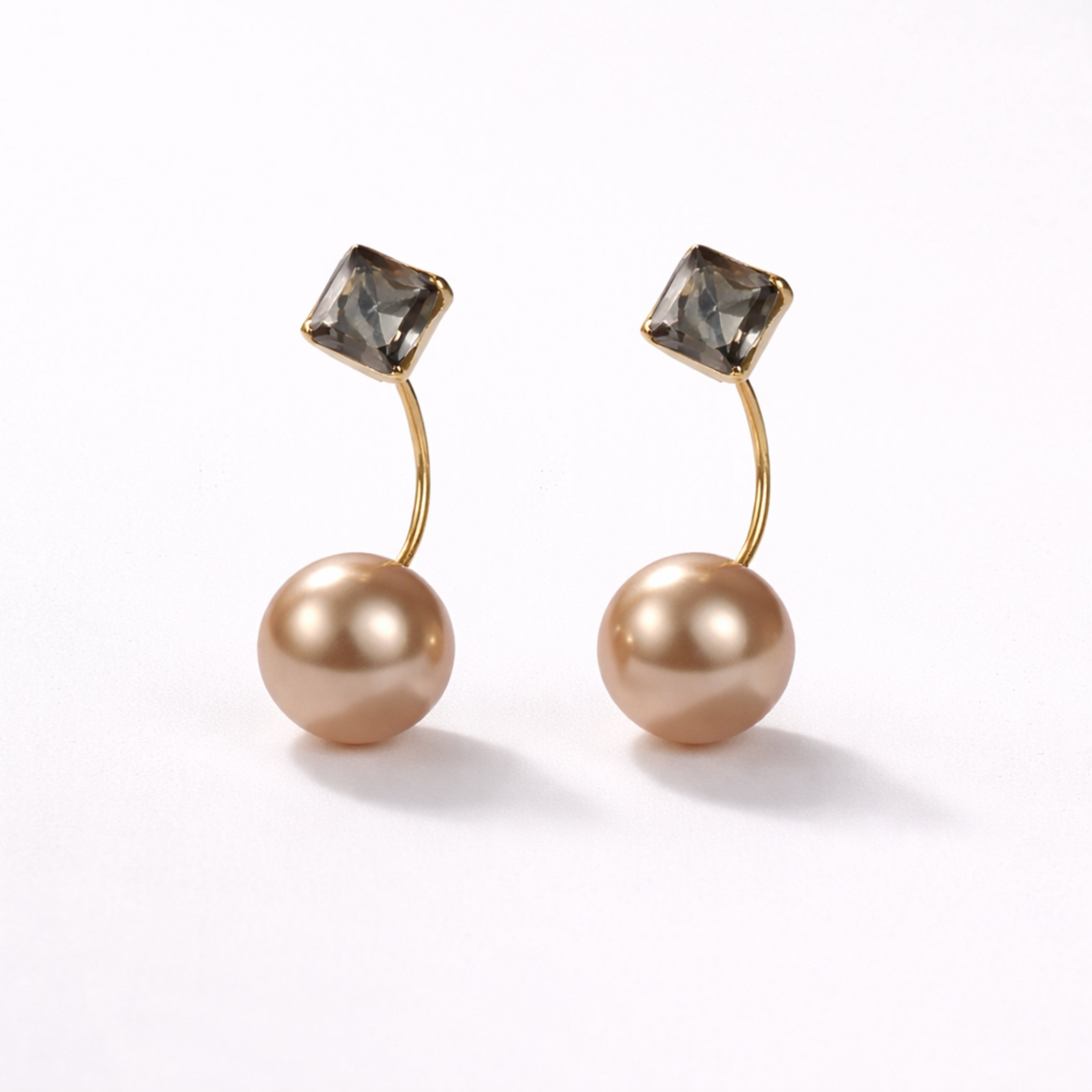 Crystal Block Pearl Earrings