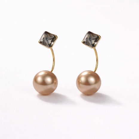 Crystal Block Pearl Earrings