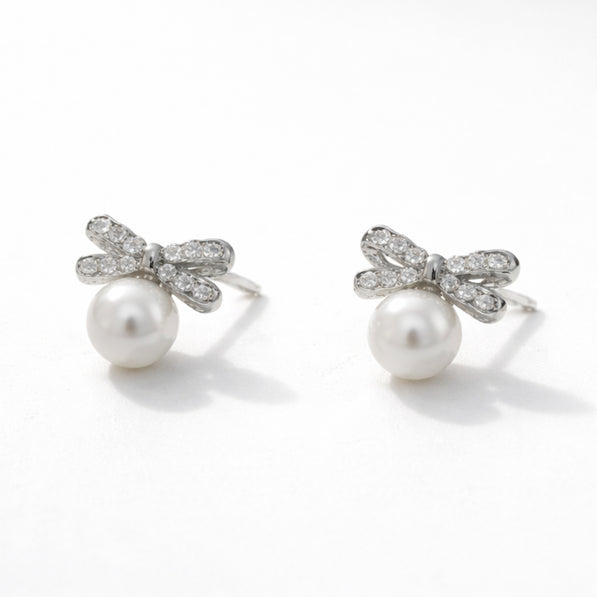 Pearl Bow Sparkle Stud