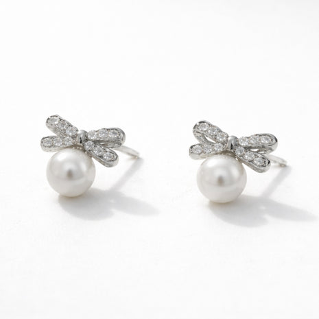 Pearl Bow Sparkle Stud