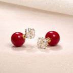Dual Glam Red Pearl Stud
