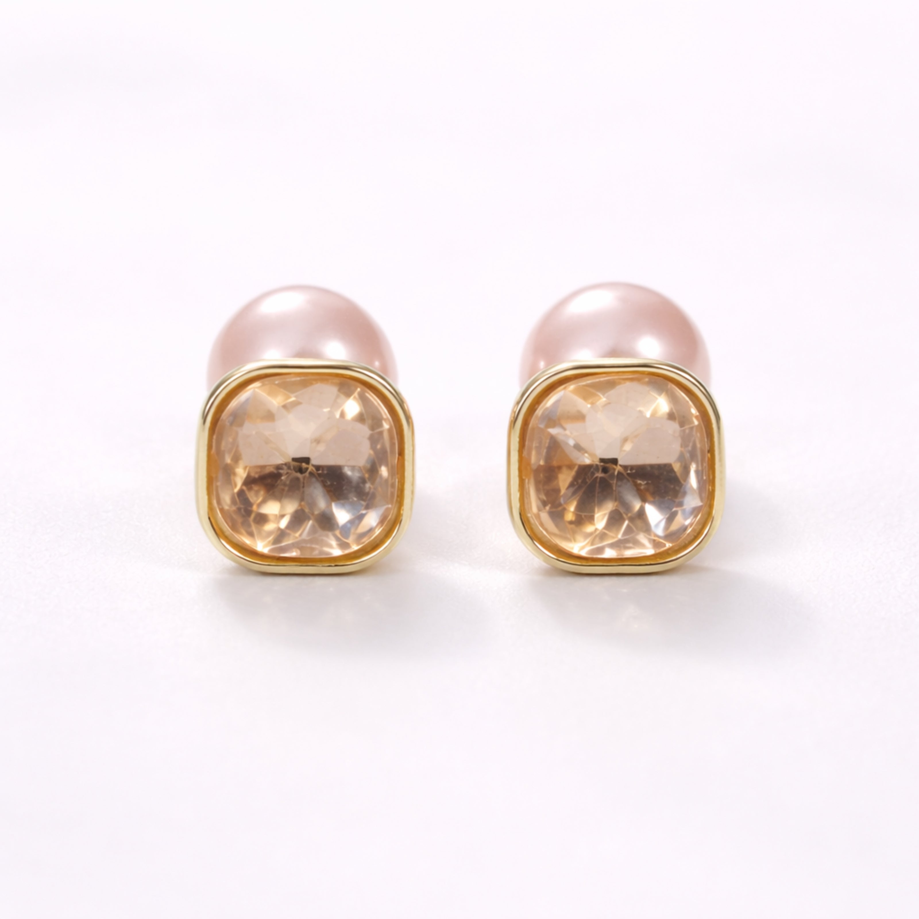 Pearl & Gold Stone Cushion Stud