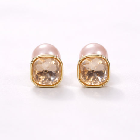 Pearl & Gold Stone Cushion Stud