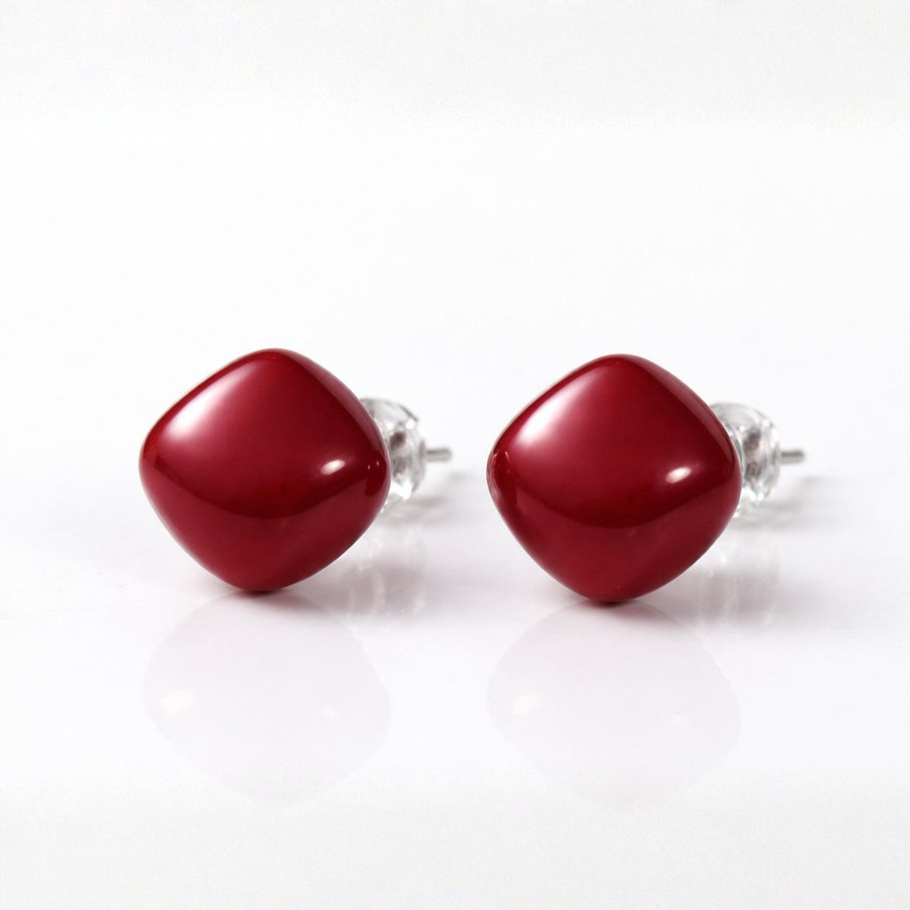 Red Stone Cushion Stud