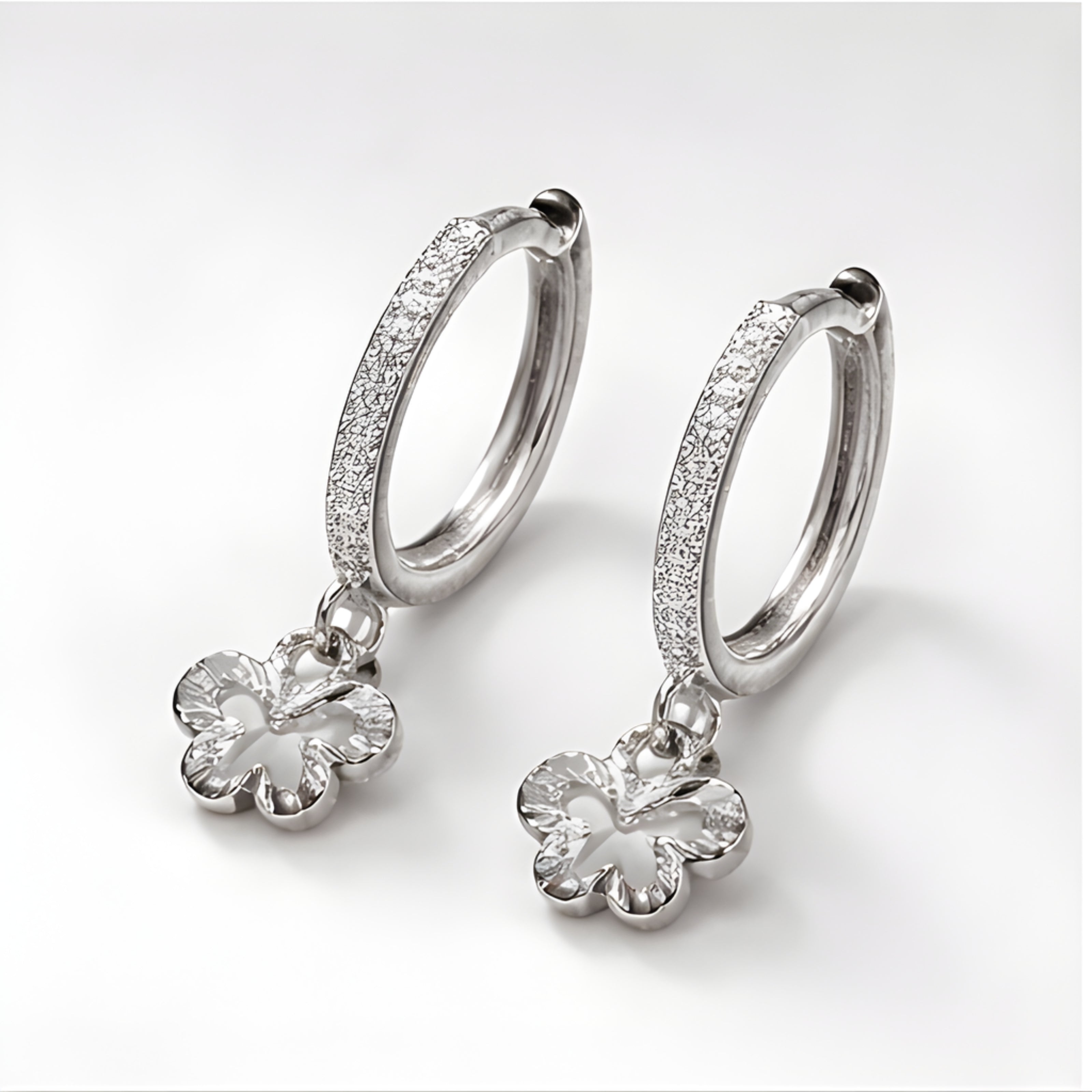Silver Flutter Charm Hoops
