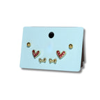 Red Heart & Gold Bow Stud Set