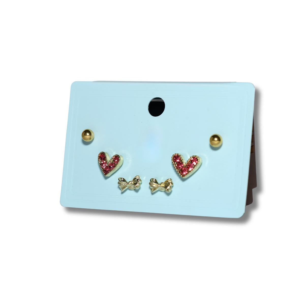 Red Heart & Gold Bow Stud Set