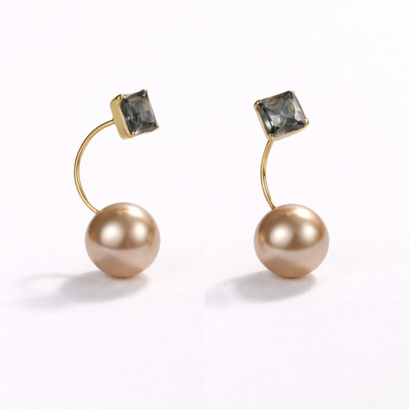 Crystal Block Pearl Earrings