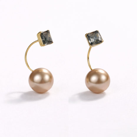 Crystal Block Pearl Earrings
