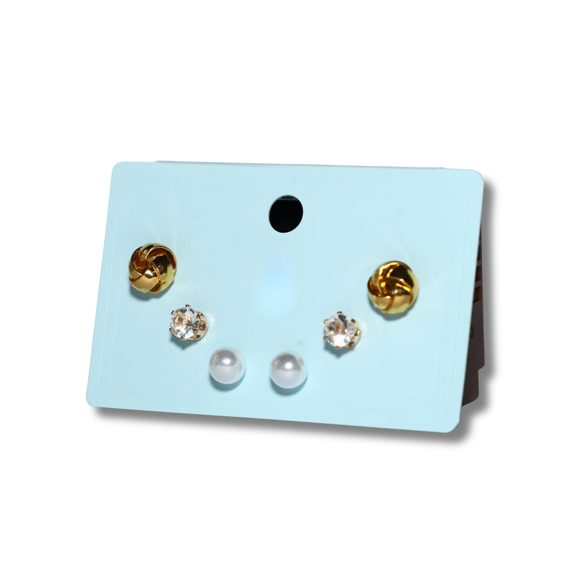 Golden Pearl Charm Stud Set