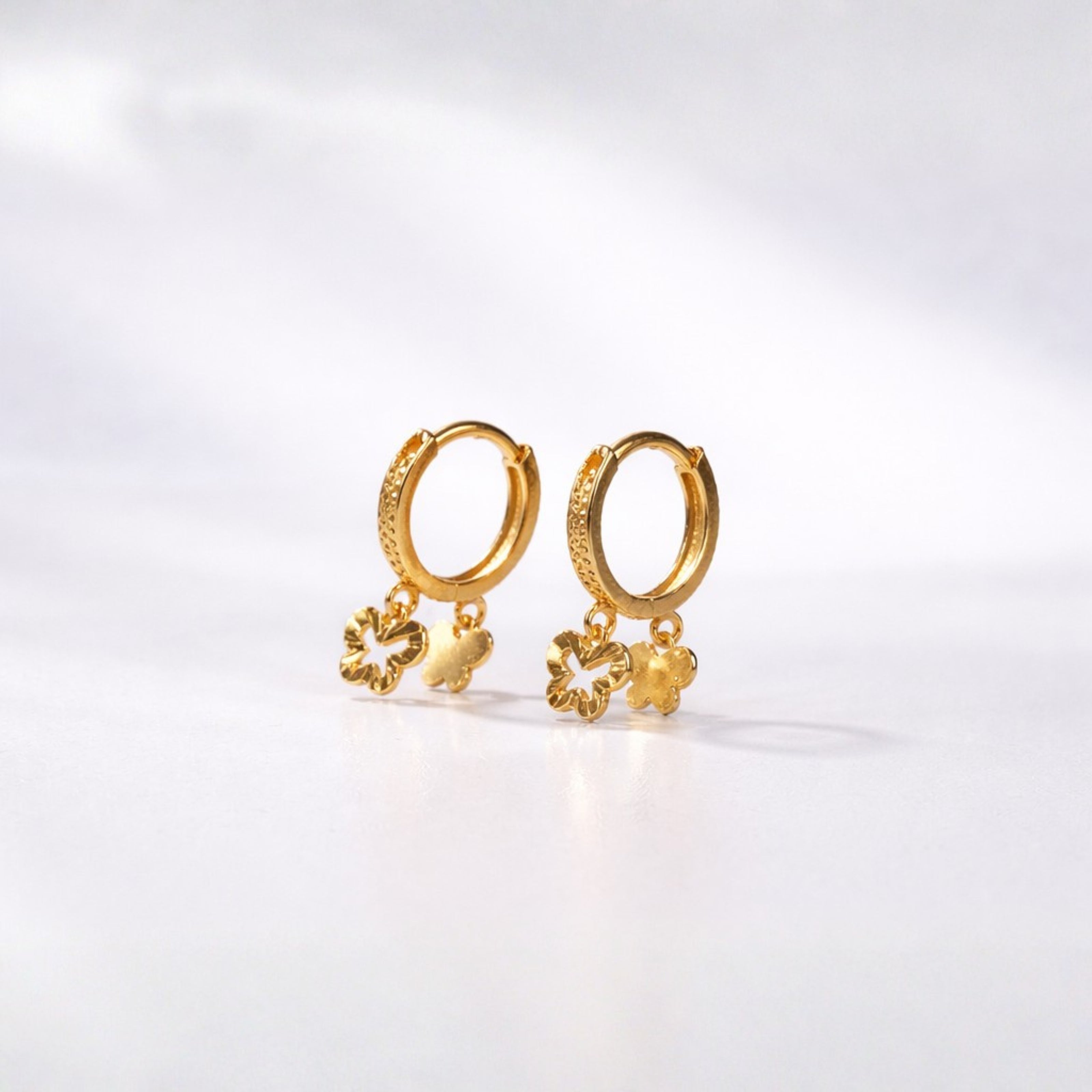 Golden Flutter Charm Hoops