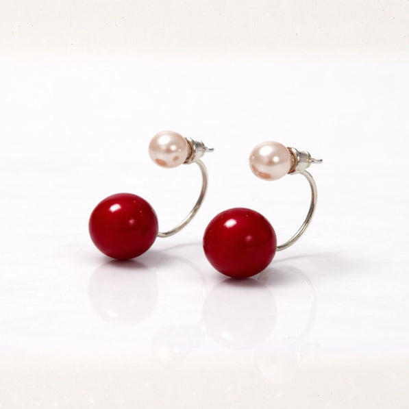 Ruby Pearl Charm Hoops