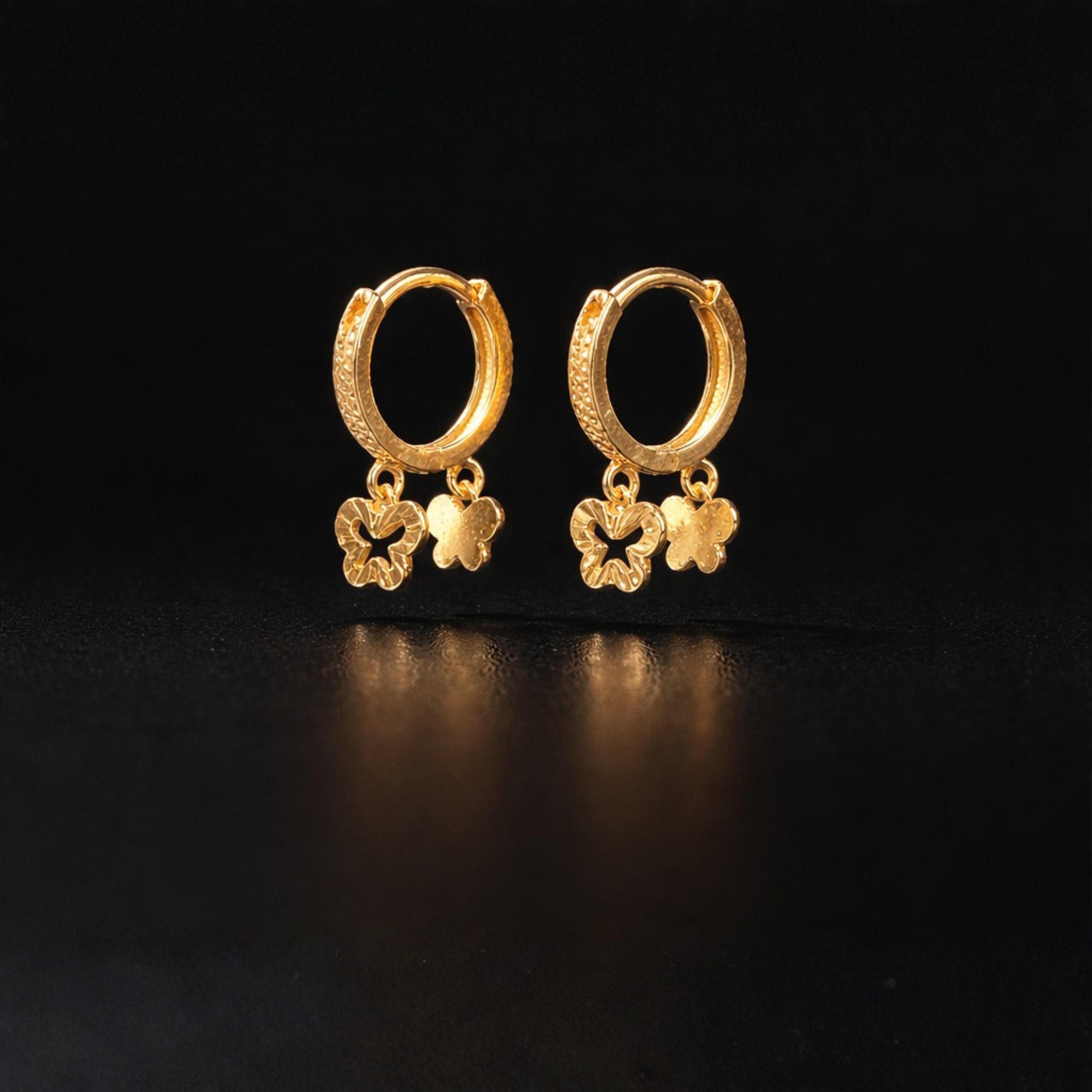Golden Flutter Charm Hoops