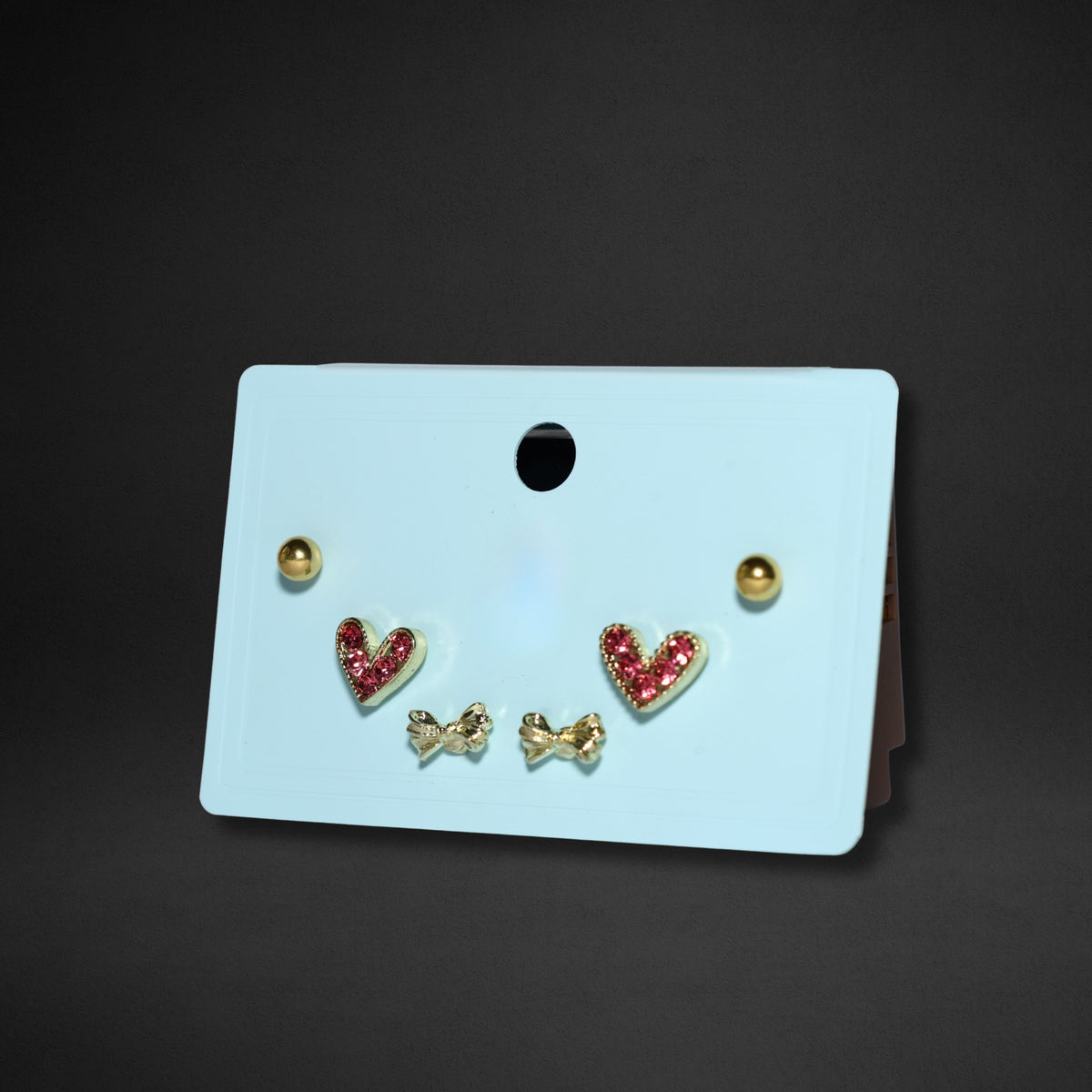 Red Heart & Gold Bow Stud Set