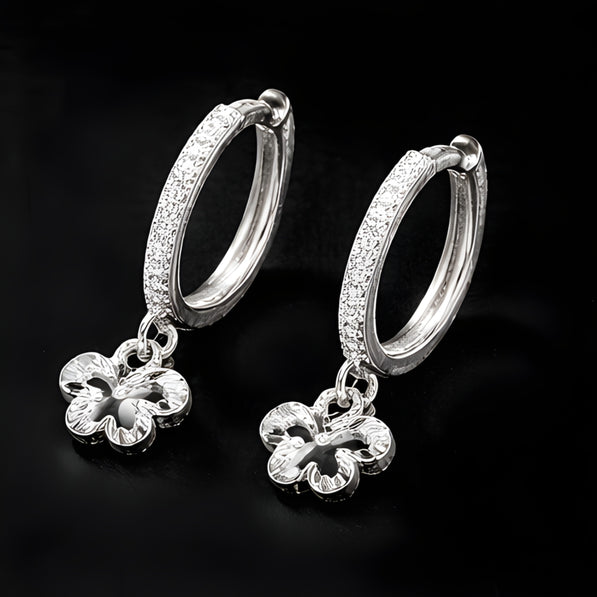 Silver Flutter Charm Hoops