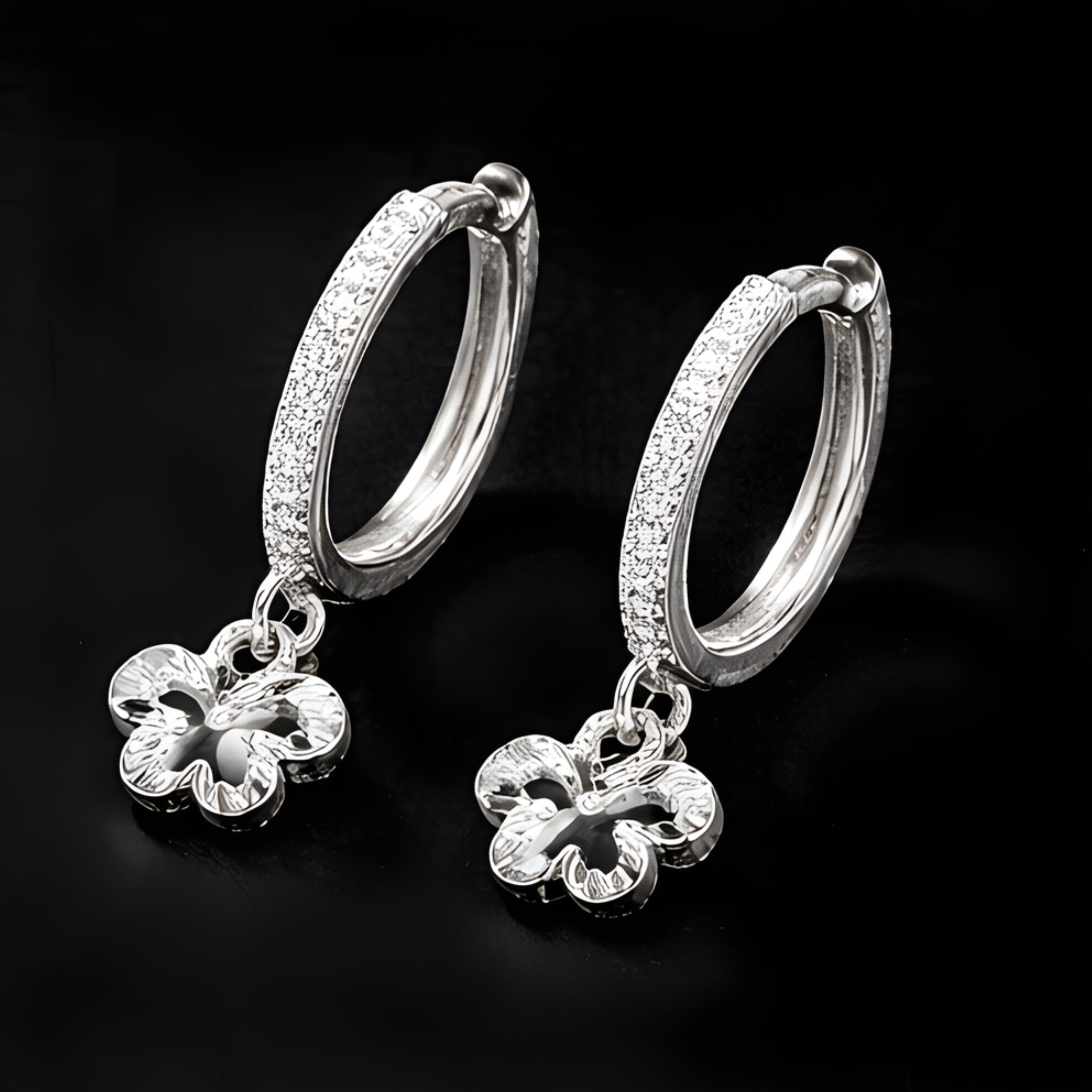 Silver Flutter Charm Hoops