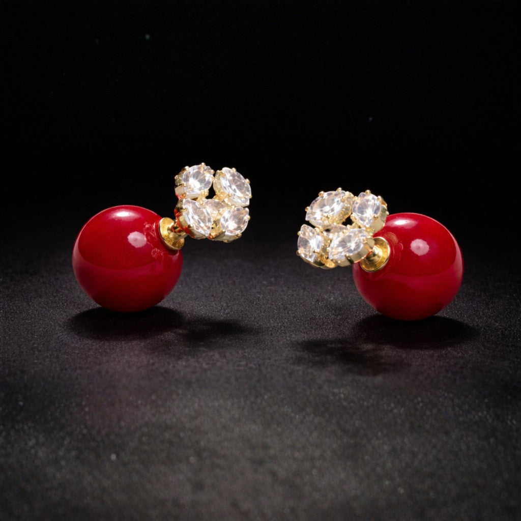 Dual Glam Red Pearl Stud