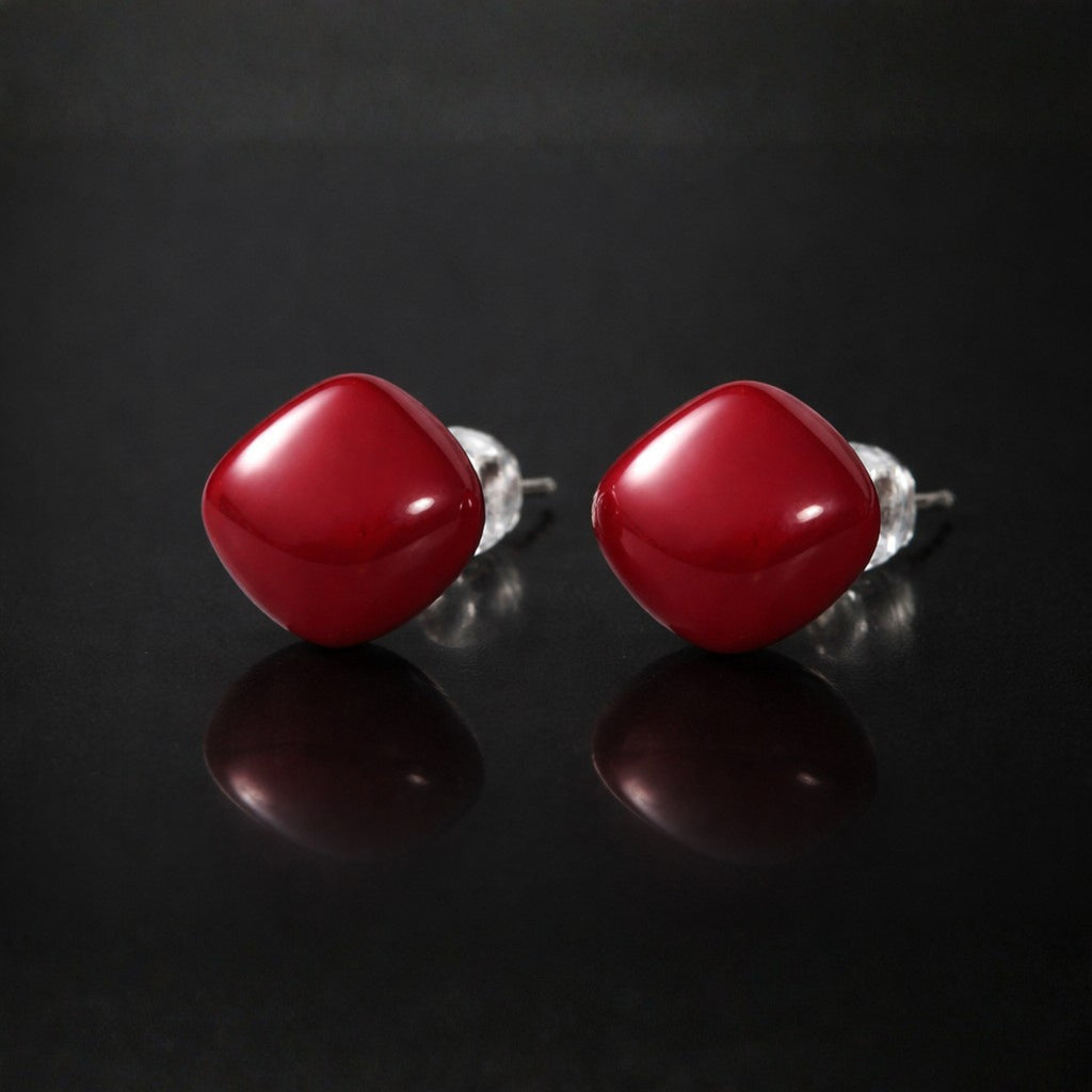 Red Stone Cushion Stud