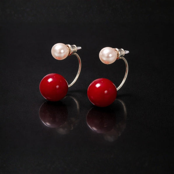 Ruby Pearl Charm Hoops