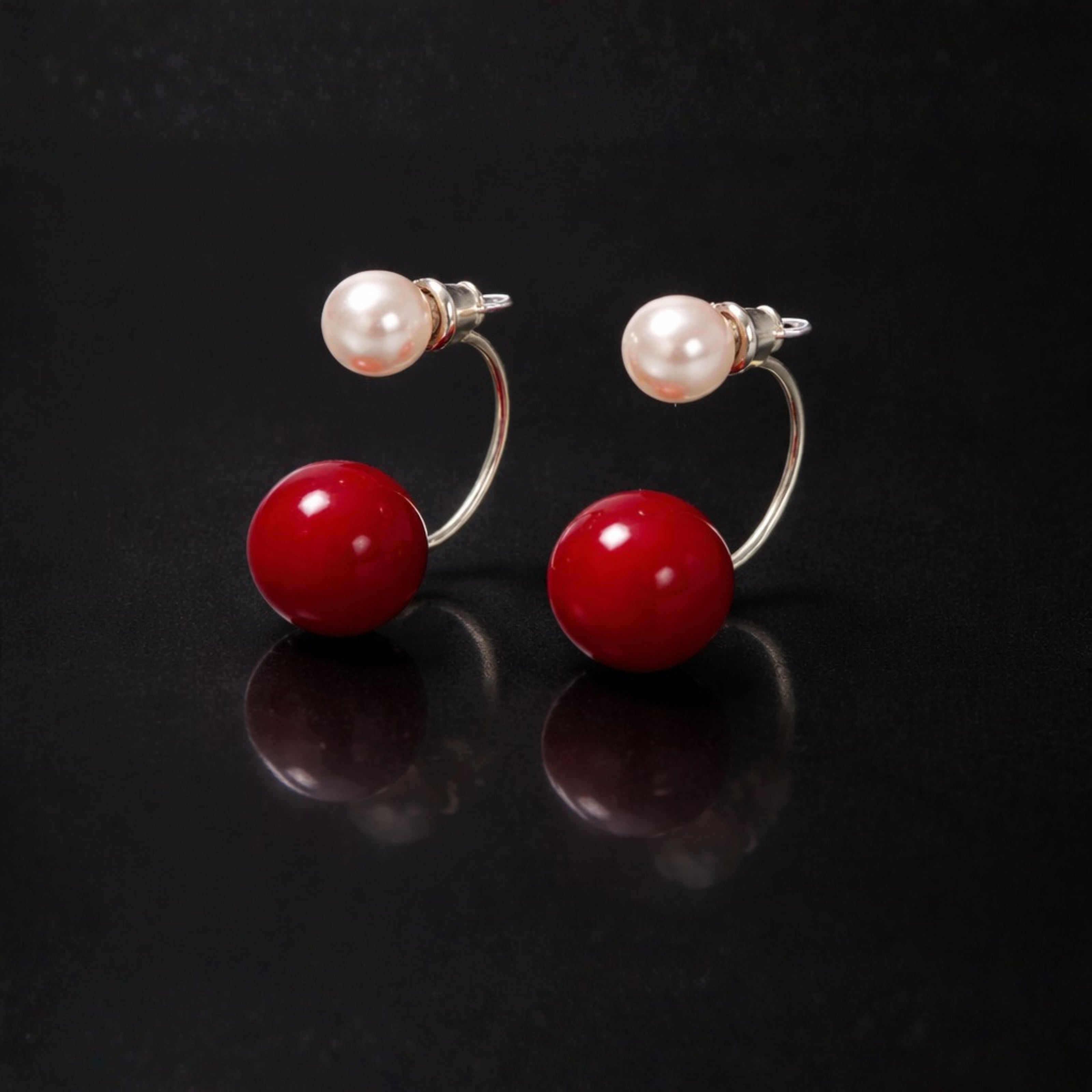 Ruby Pearl Charm Hoops