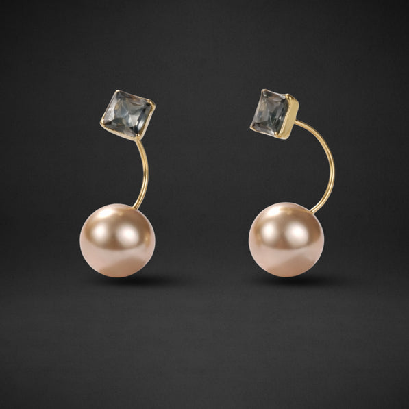 Crystal Block Pearl Earrings