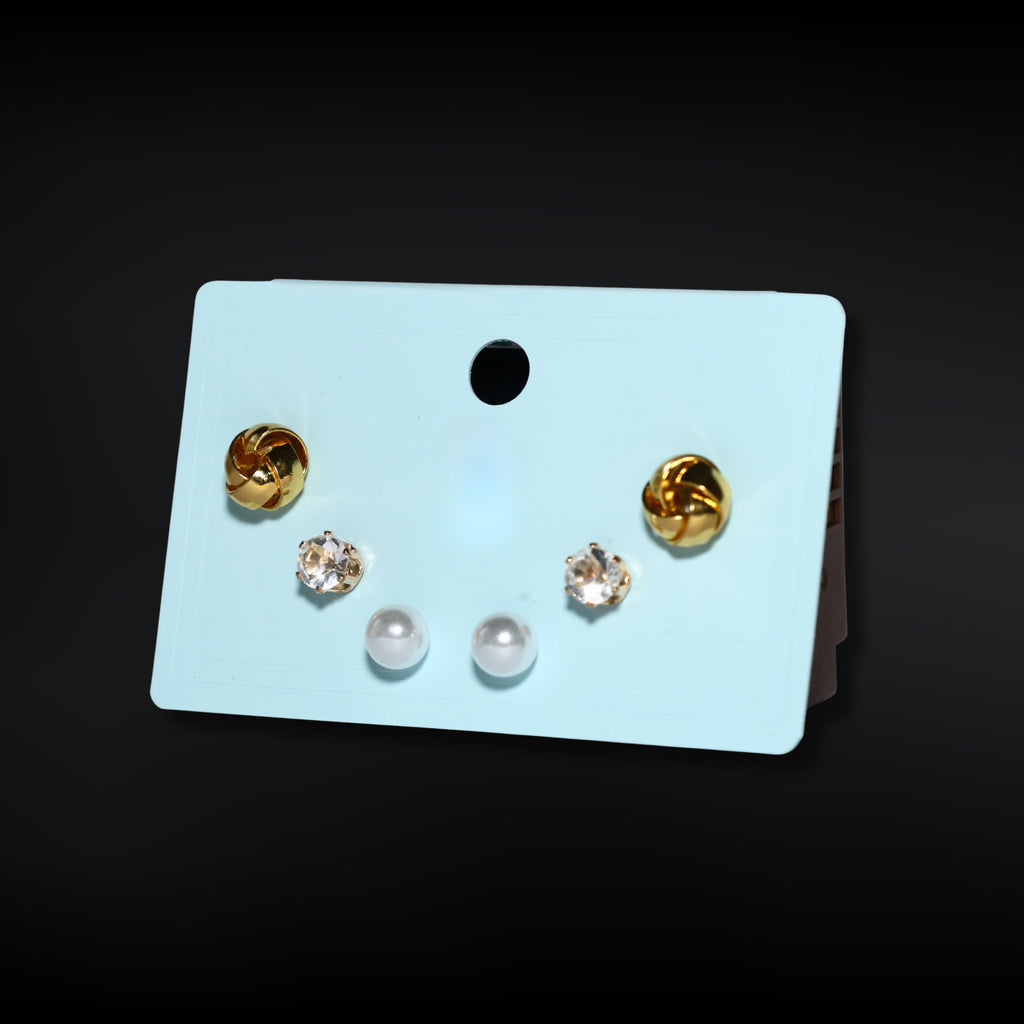Golden Pearl Charm Stud Set