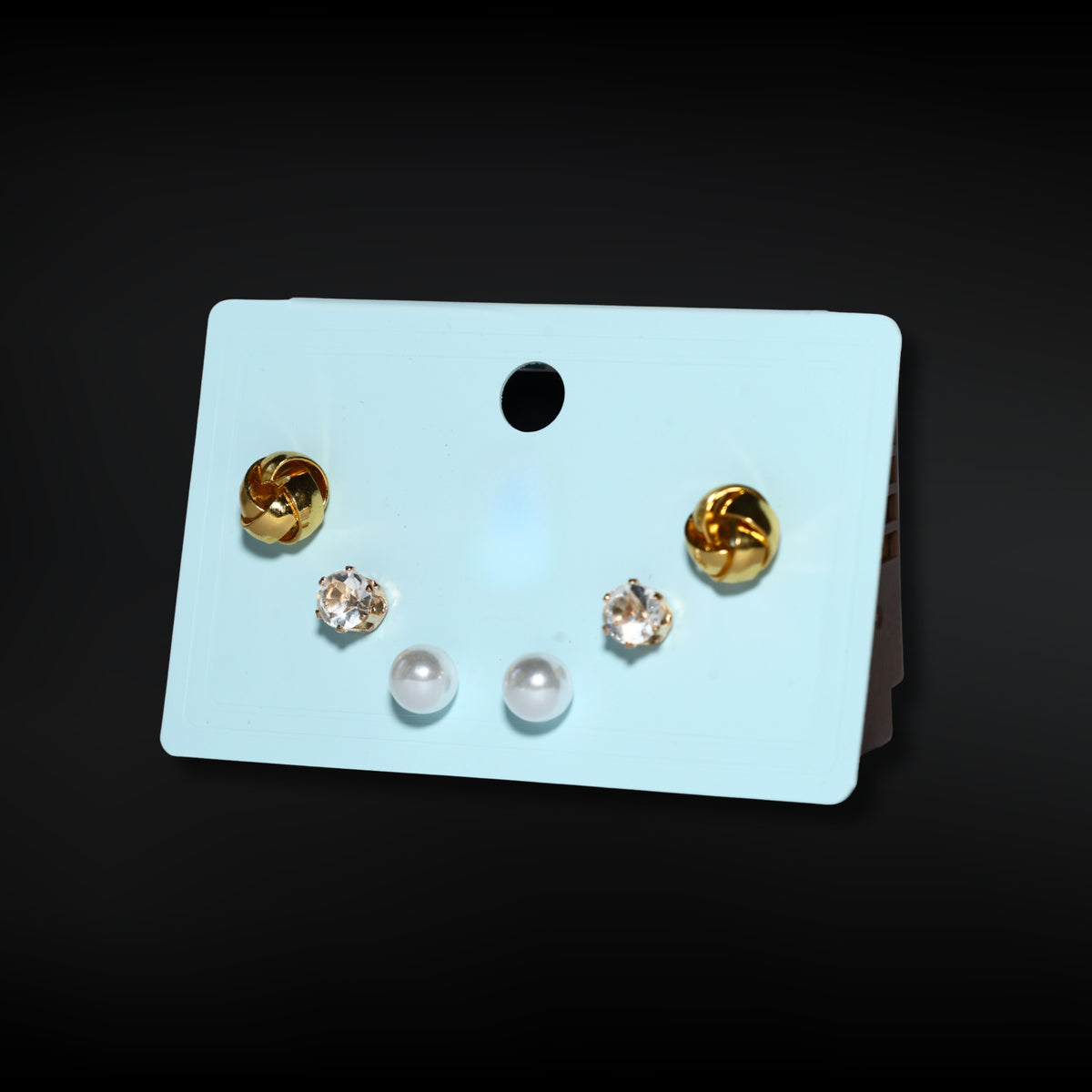 Golden Pearl Charm Stud Set