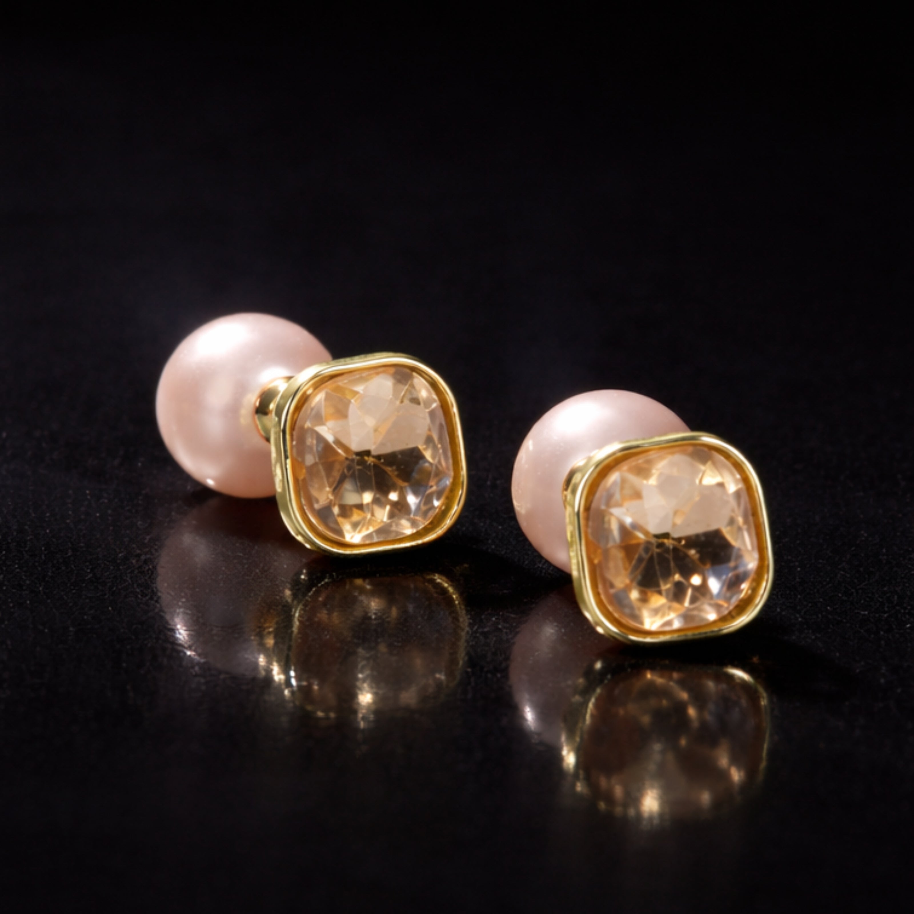 Pearl & Gold Stone Cushion Stud