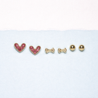 Red Heart & Gold Bow Stud Set