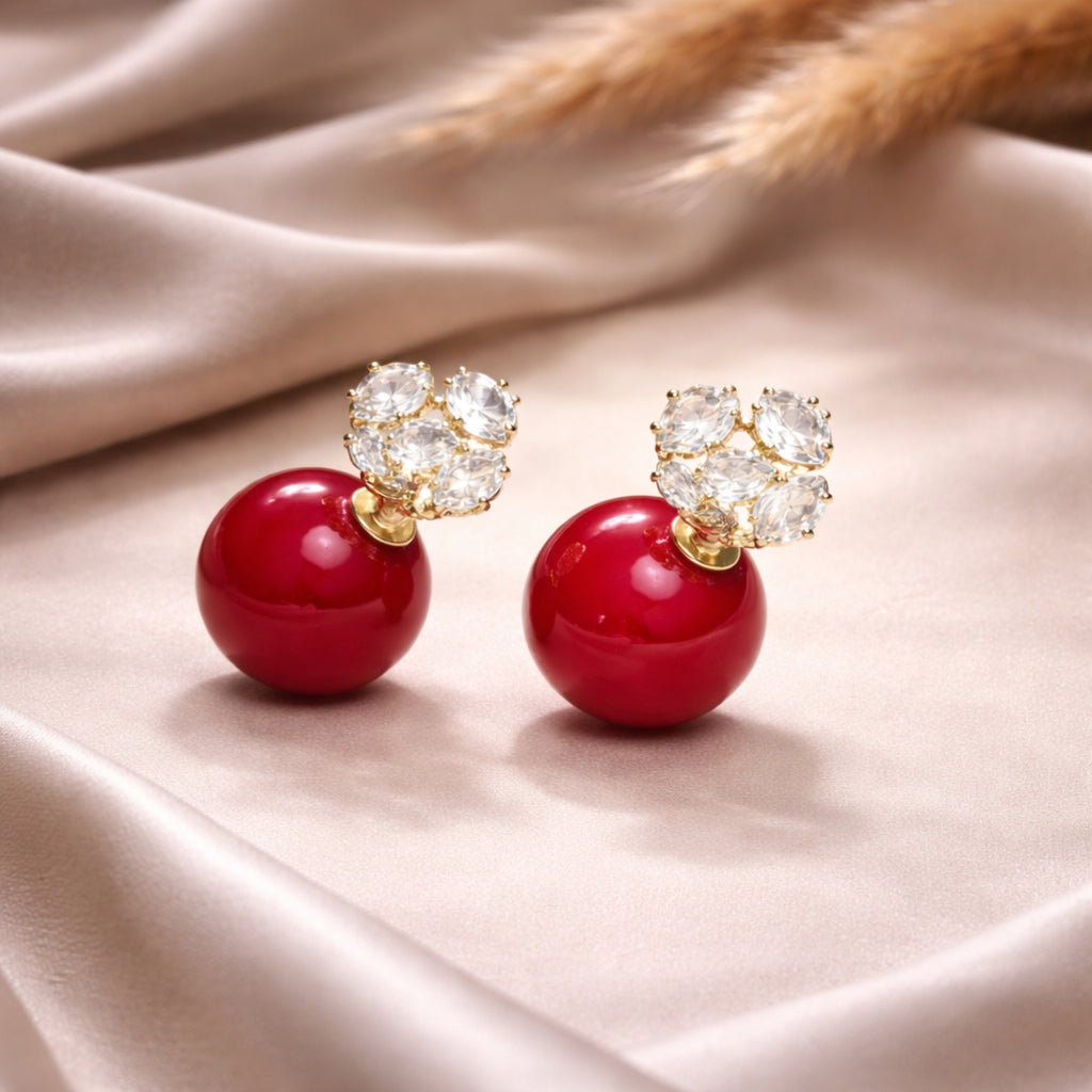Dual Glam Red Pearl Stud