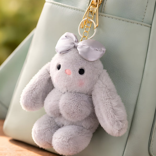 Grey Bow Bunny Plush