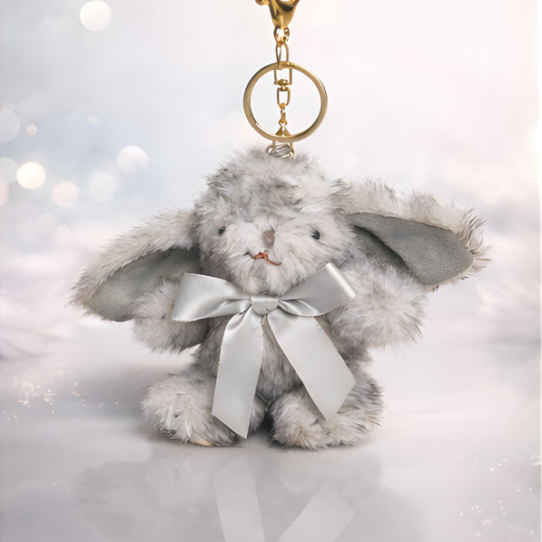 Fluffy Silver Grey Bunny Charm