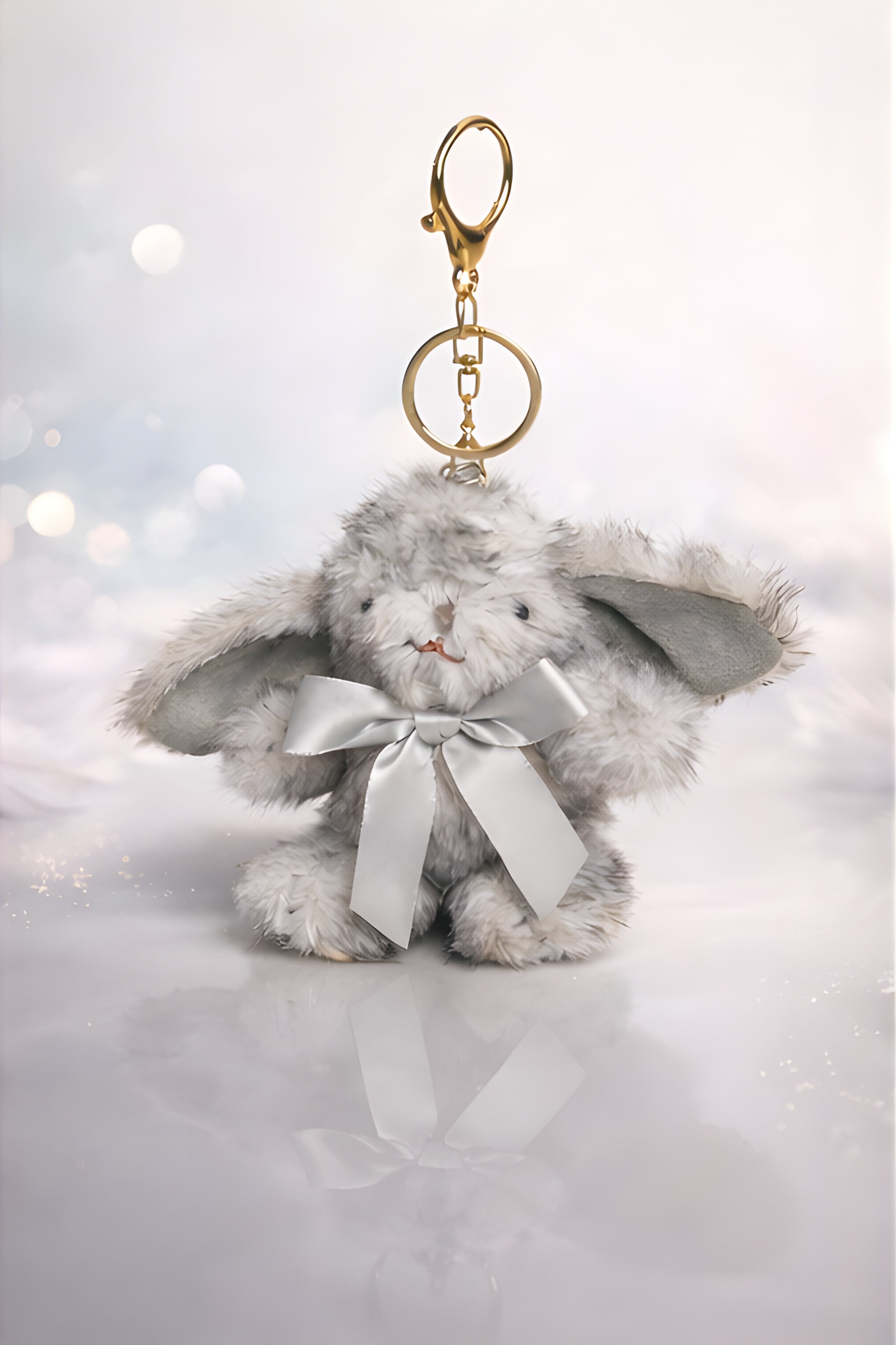 Fluffy Silver Grey Bunny Charm