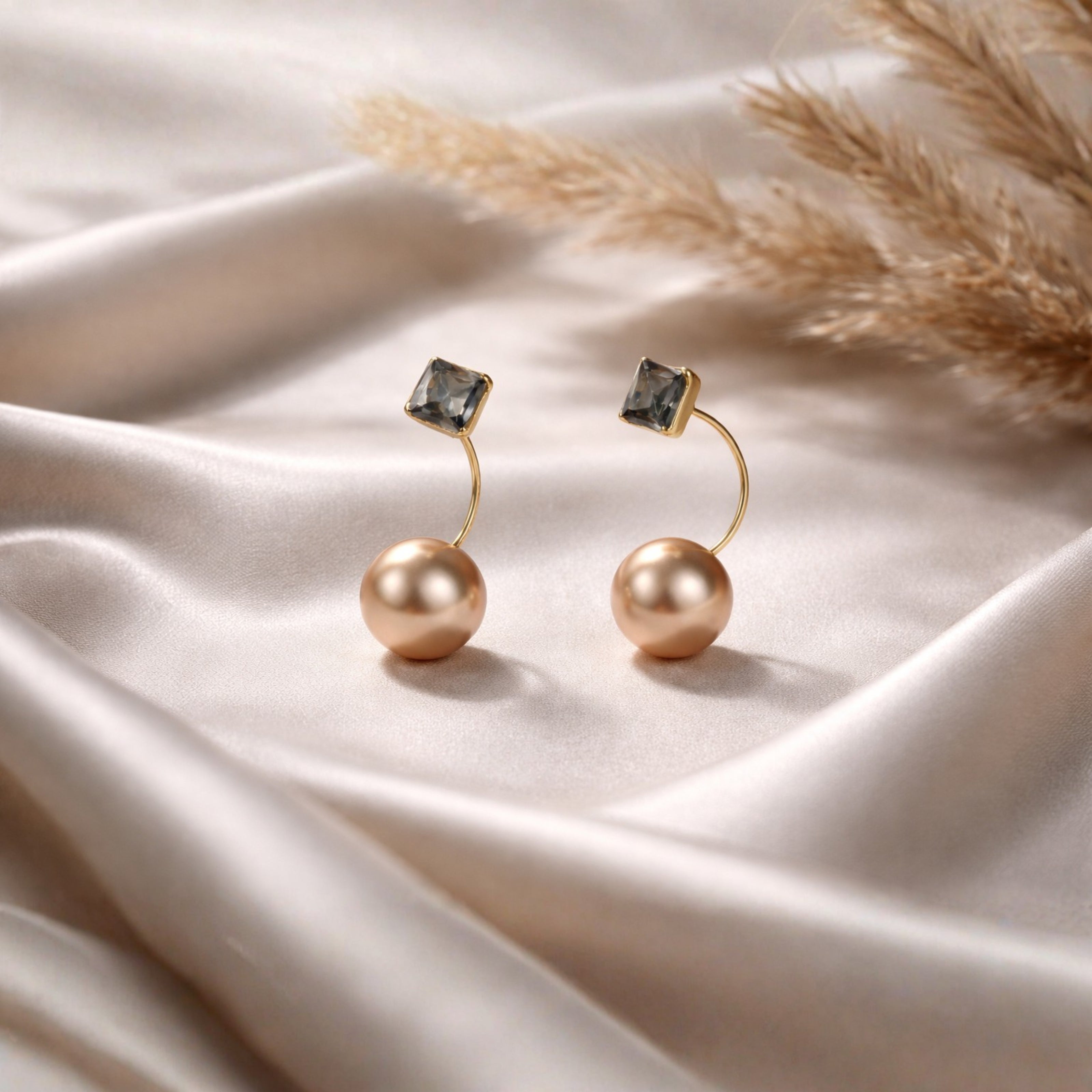 Crystal Block Pearl Earrings