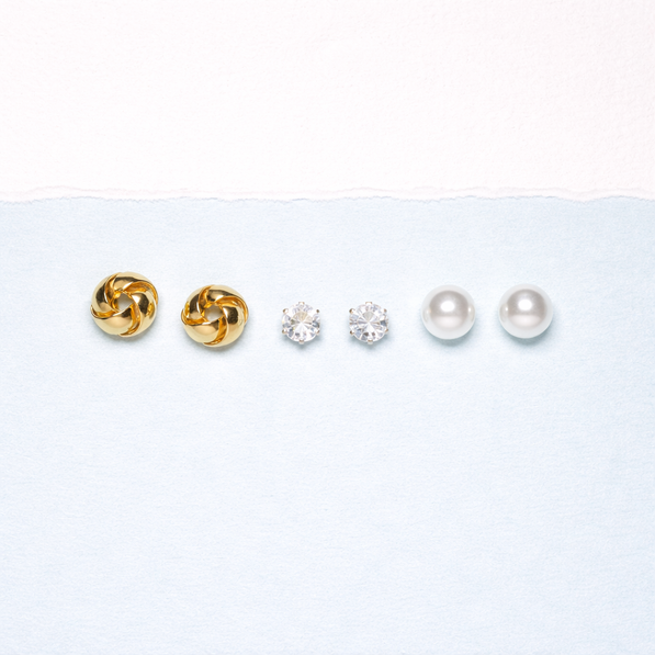 Golden Pearl Charm Stud Set