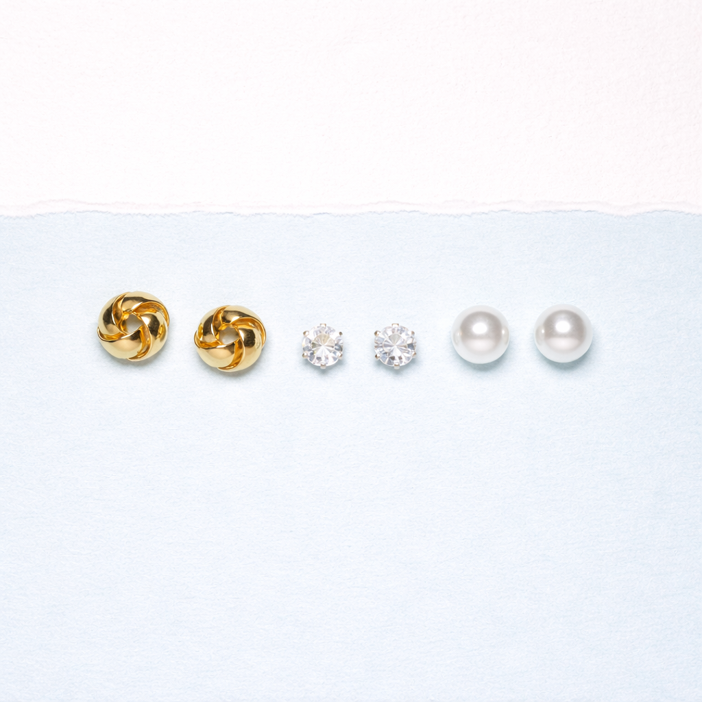 Golden Pearl Charm Stud Set