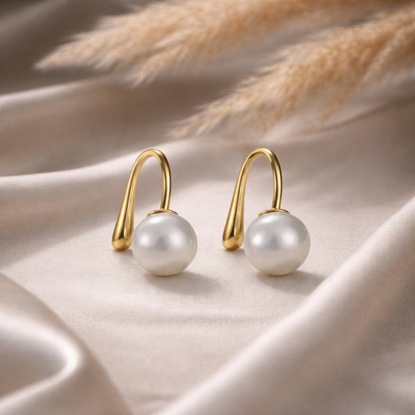 Golden Pearl Curve Earrings
