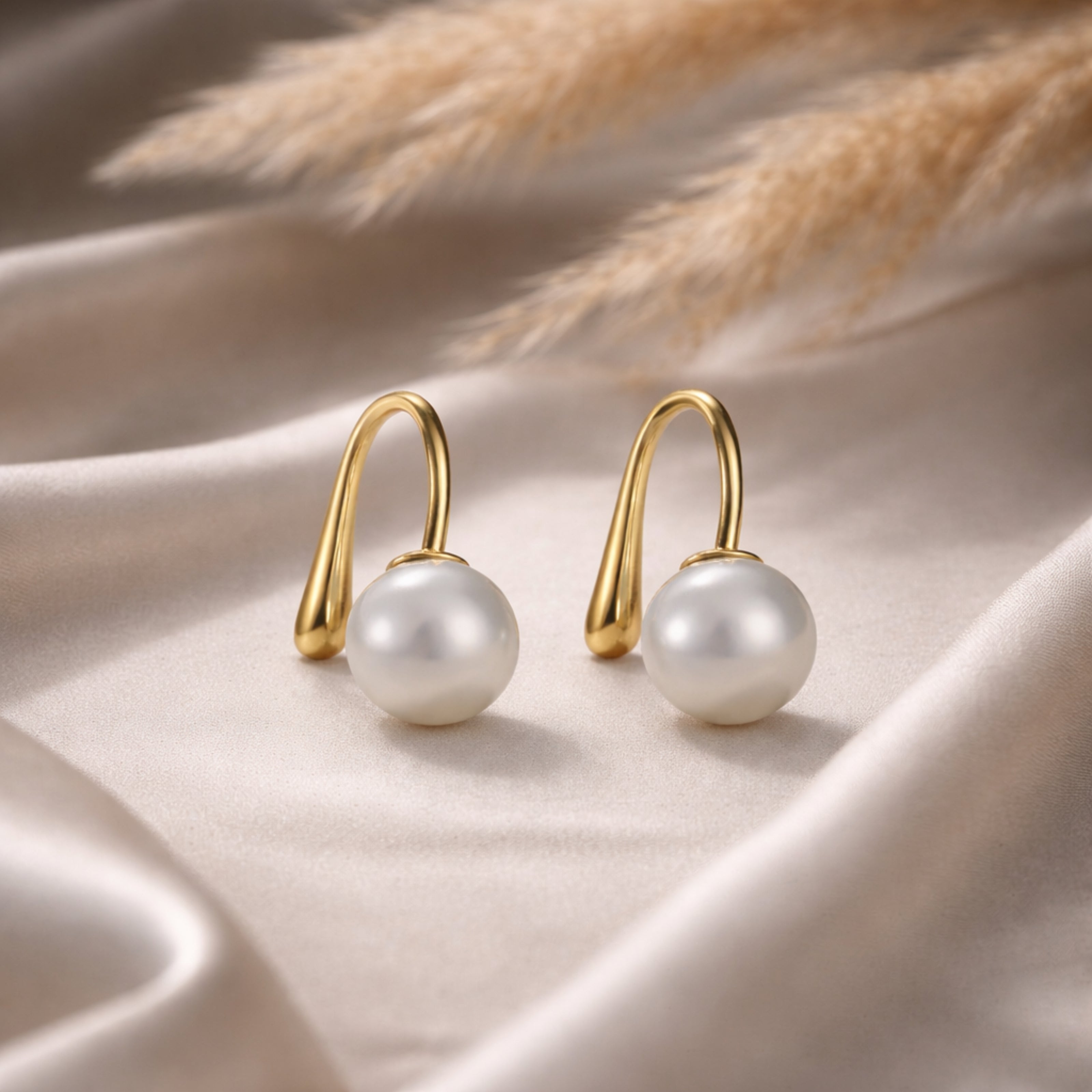 Golden Pearl Curve Earrings