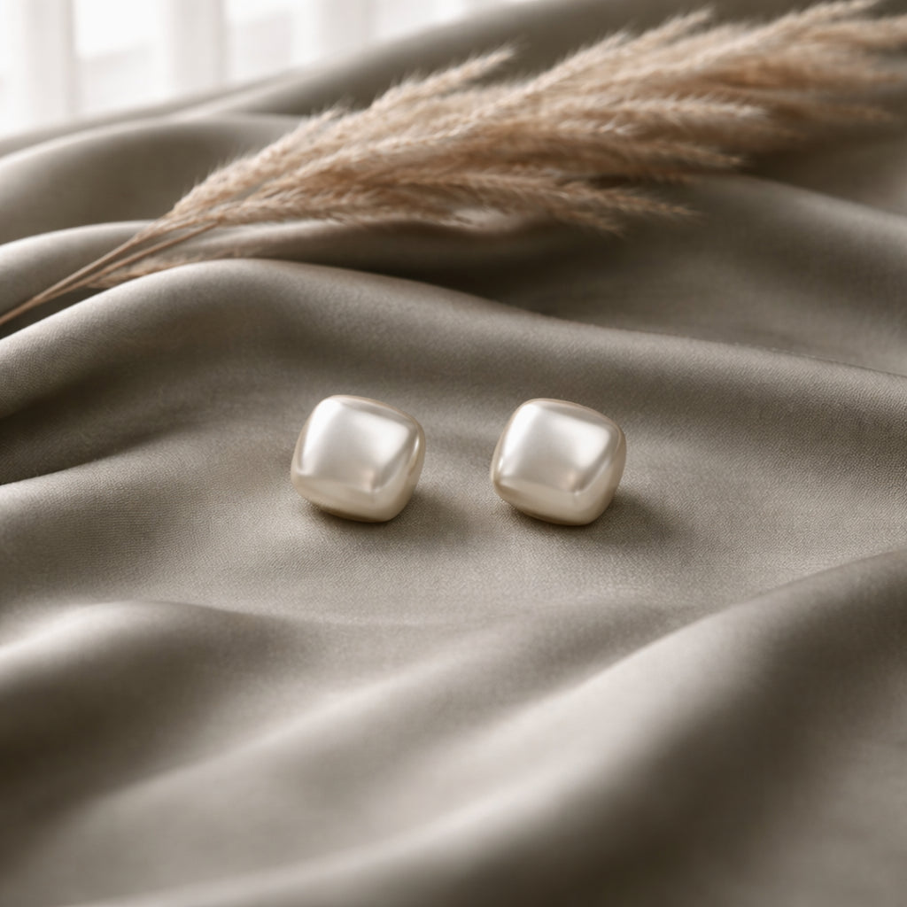 White Pearl Cushion Stud