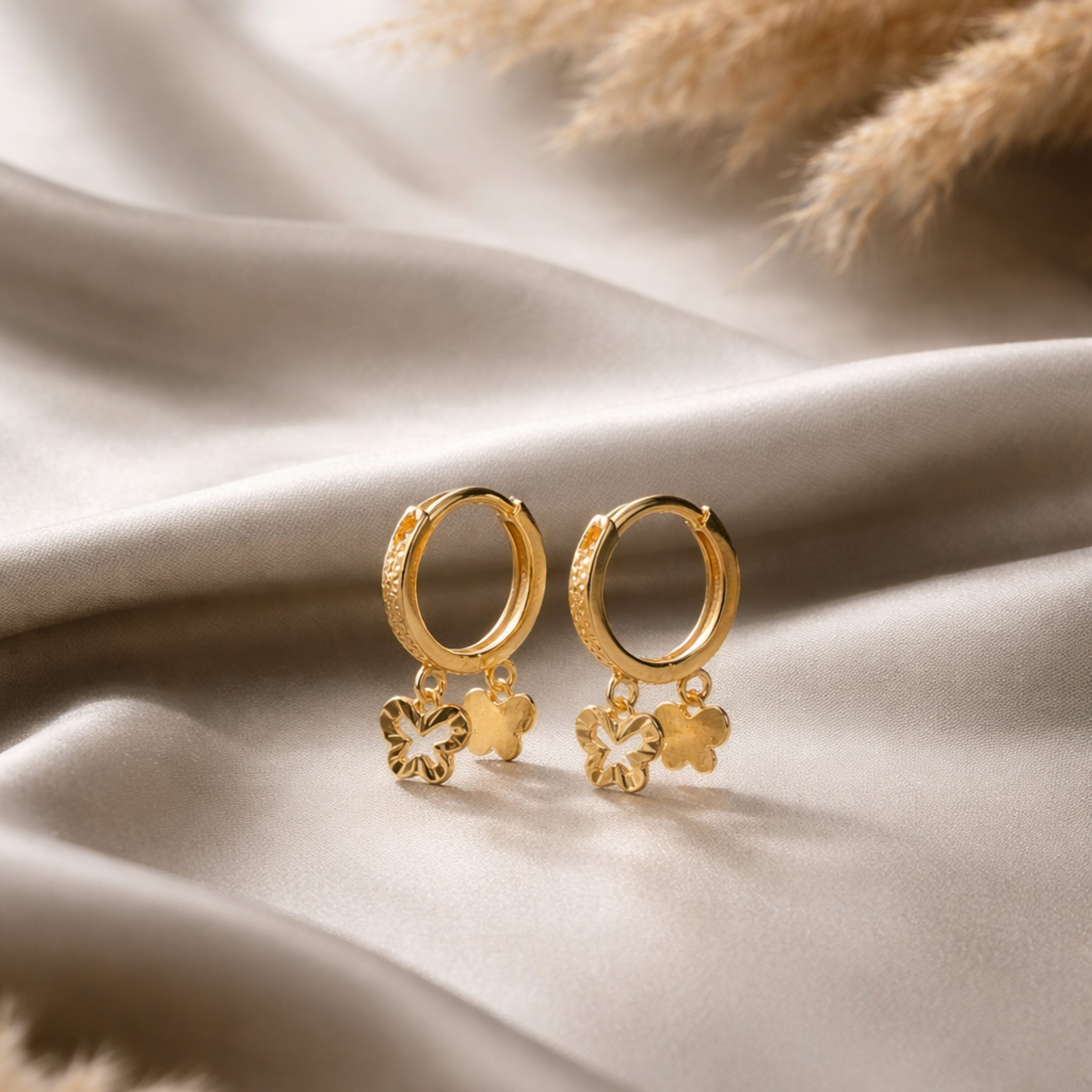 Golden Flutter Charm Hoops