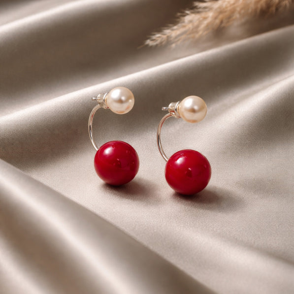 Ruby Pearl Charm Hoops